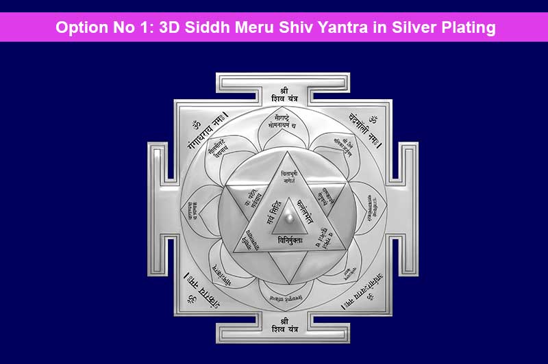 3D Siddh Meru Shiv Yantra on Double Lotus Laser Printed In Silver Polish-YTDLSIV111-1