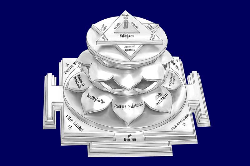 3D Siddh Meru Shiv Yantra on Double Lotus Laser Printed In Silver Polish-YTDLSIV111-6