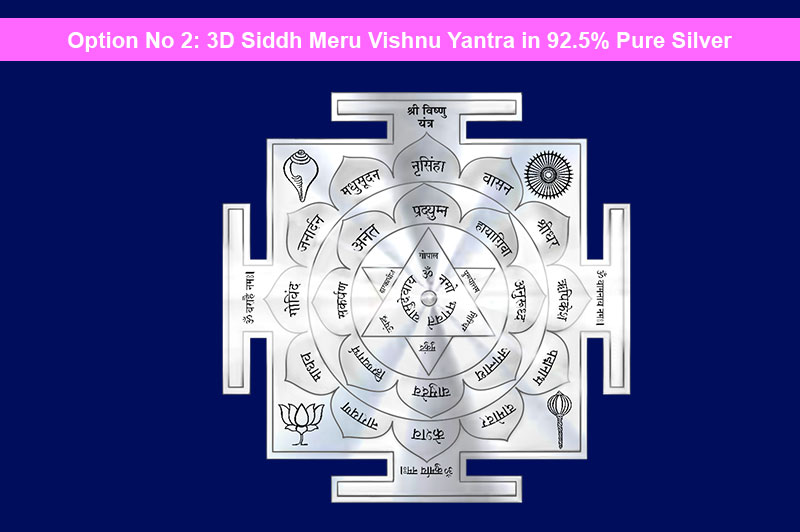 3D Siddh Meru Vishnu Yantra on Double Lotus Laser Printed In Silver Polish-YTDLVHU111-4