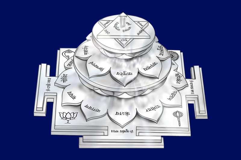 3D Siddh Meru Vishnu Yantra on Double Lotus Laser Printed In Silver Polish-YTDLVHU111-6