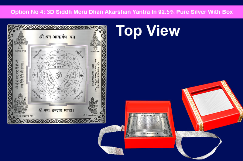 3D Siddh Meru Dhan Akarshan Yantra In Silver Polish with Laser Printed Base Plate & Gods Images-YTSMDAH020-5