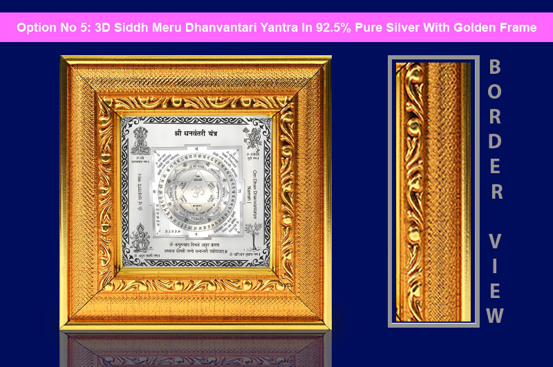 3D Siddh Meru Dhanvantari Yantra In Silver Polish with Laser Printed Base Plate & Gods Images-YTSMDNV020-6