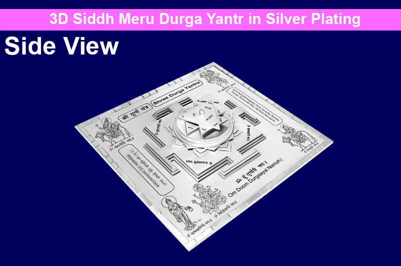 3D Siddh Meru Shree Durga Yantra in Silver Plating with Laser Printed Base Plate Gods Images-YTSMDRG019-1