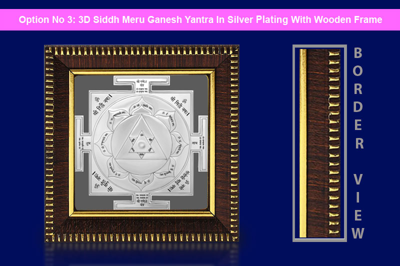 3D Siddh Meru Ganesh Yantra in Silver Plating With Laser Printed-YTSMGNS017-4
