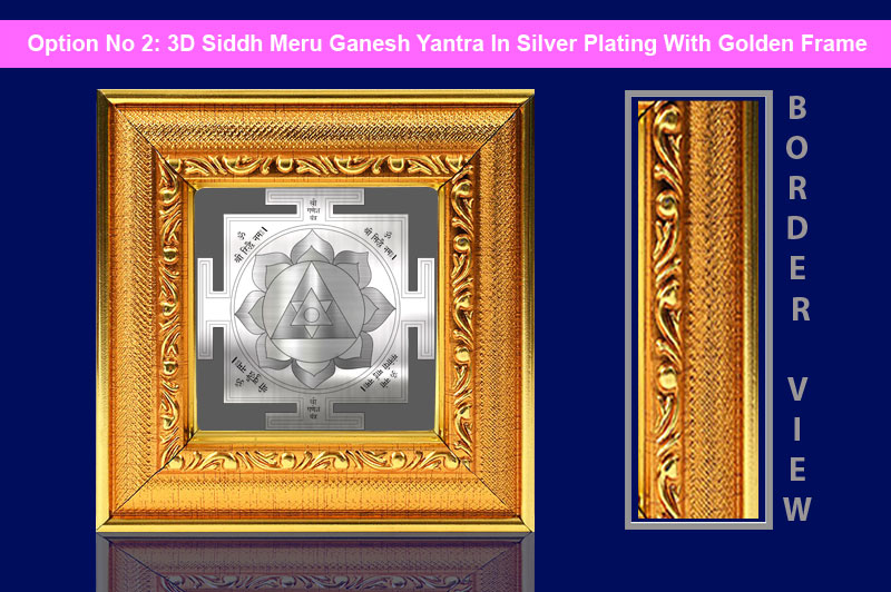 3D Siddh Meru Ganesh Yantra In Silver Plating with Laser Printed-YTSMGNS021-3