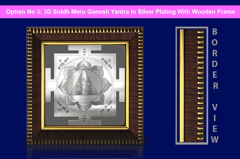 3D Siddh Meru Ganesh Yantra In Silver Plating with Laser Printed-YTSMGNS021-4