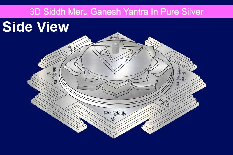 3D Siddh Meru Ganesh Yantra In Pure Silver with Laser Printed-YTSMGNS021-S-1