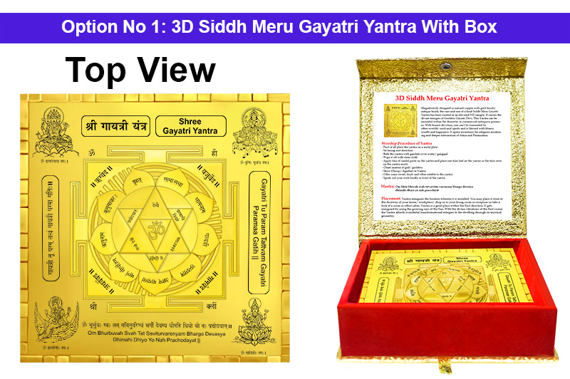 3D Siddh Meru Gayatri Yantra in Panchadhatu Gold Polish with Laser Printed Base Plate & Gods Images-YTSMGYT010-2