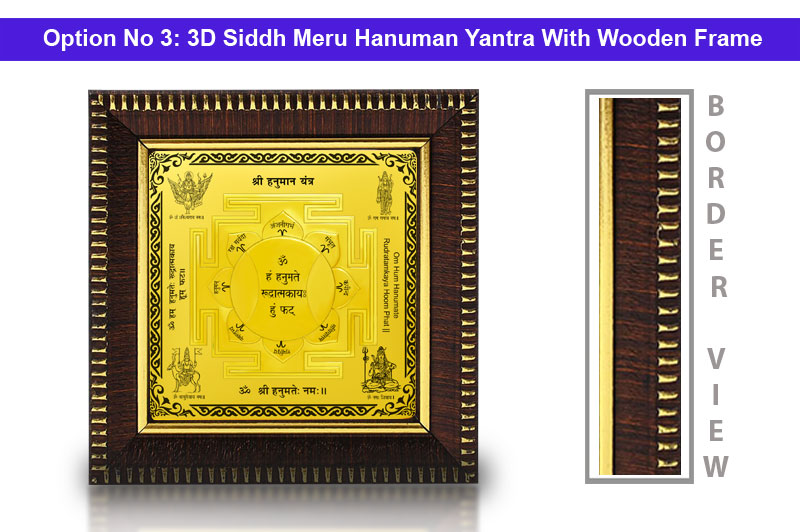 3D Siddh Meru Hanuman Yantra In Panchdhatu Gold Polish with Laser Printed Base Plate & Gods Images-YTSMHNM013-4
