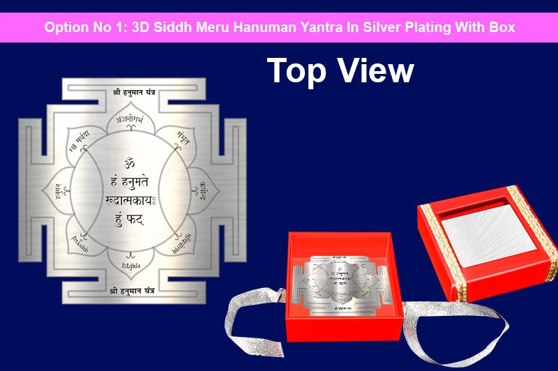 3D Siddh Meru Hanuman Yantra in Silver Plating With Laser Printed-YTSMHNM017-2