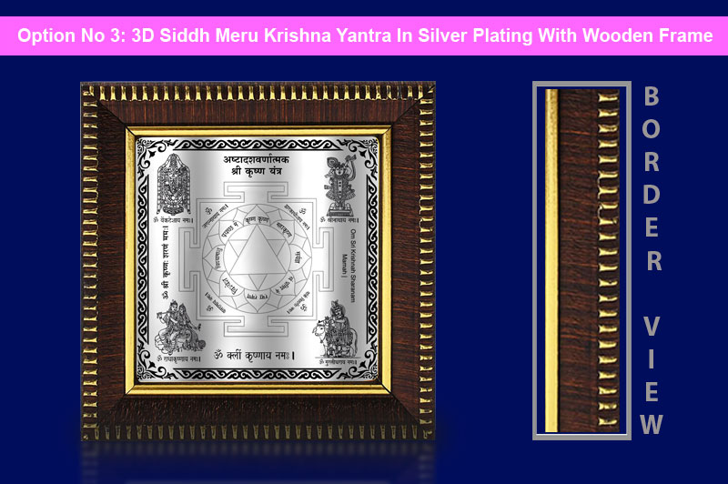 3D Siddh Meru Krishna Yantra In Silver Polish with Laser Printed Base Plate & Gods Images-YTSMKRI020-4