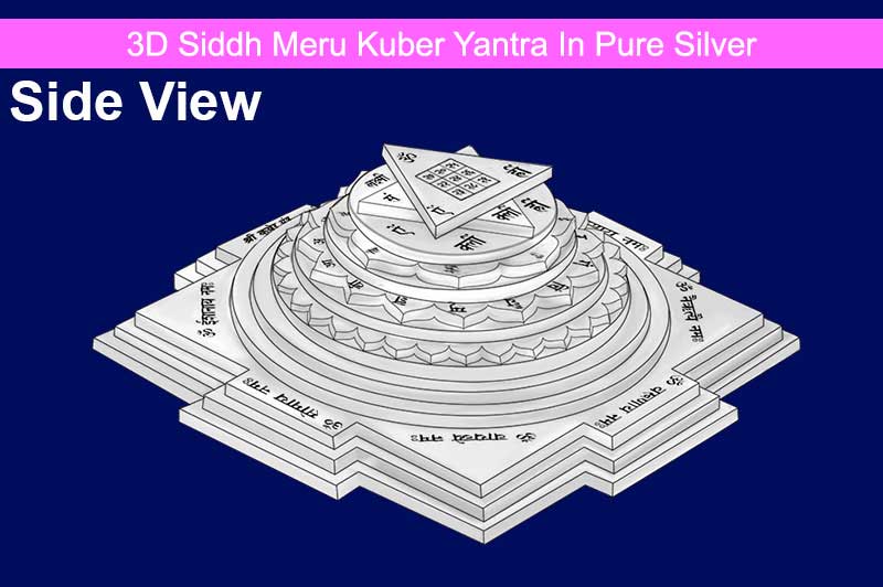 3D Siddh Meru Kuber Yantra In Pure Silver with Laser Printed-YTSMKUB021-S-1