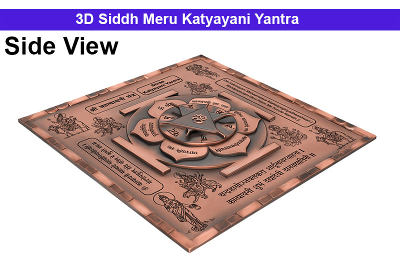 3D Siddh Meru Katyayani Yantra in Pure Copper Antic with Laser Printed Base Plate & Gods Images-YTSMKYY011-1