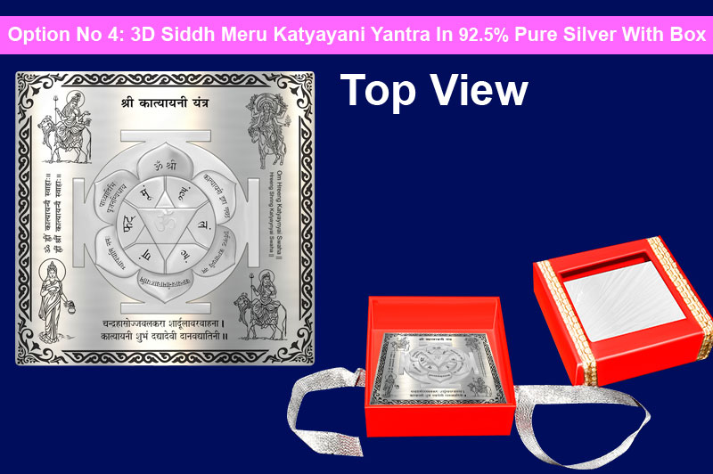 3D Siddh Meru Katyayani Yantra In Silver Polish with Laser Printed Base Plate & Gods Images-YTSMKYY020-5