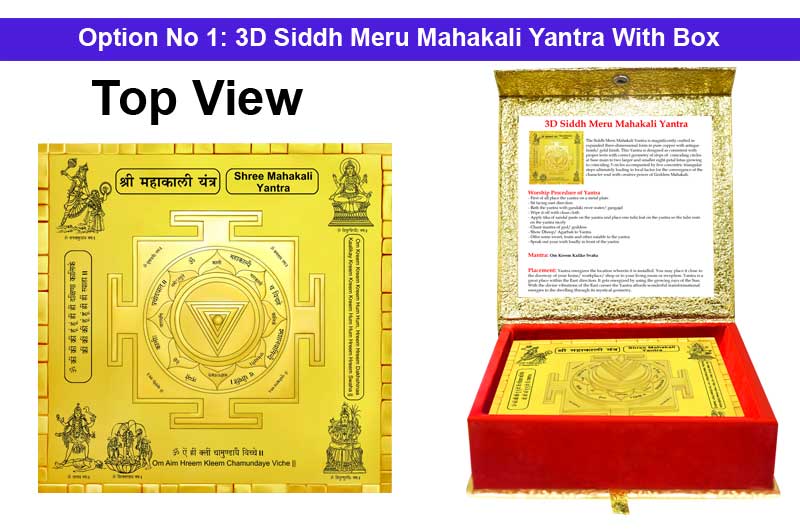 3D Siddh Meru Mahakali Yantra in Panchadhatu Gold Polish with Laser Printed Base Plate & Gods Images-YTSMMHK010-2