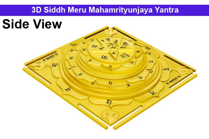 3D Siddh Meru Mahamrityunjaya Yantra in Panchadhatu Gold Polish with Laser Printed Base Plate & Gods Images-YTSMMMY002-1