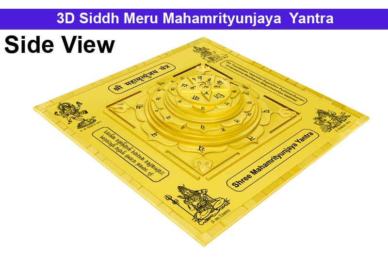 3D Siddh Meru Mahamrityunjaya Yantra in Panchadhatu Gold Polish with Laser Printed Base Plate & Gods Images-YTSMMMY010-1