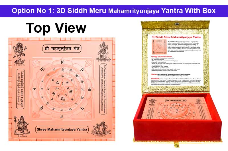 3D Siddh Meru Mahamrityunjaya Yantra in Pure Copper with Laser Printed Base Plate & Gods Images-YTSMMMY012-2
