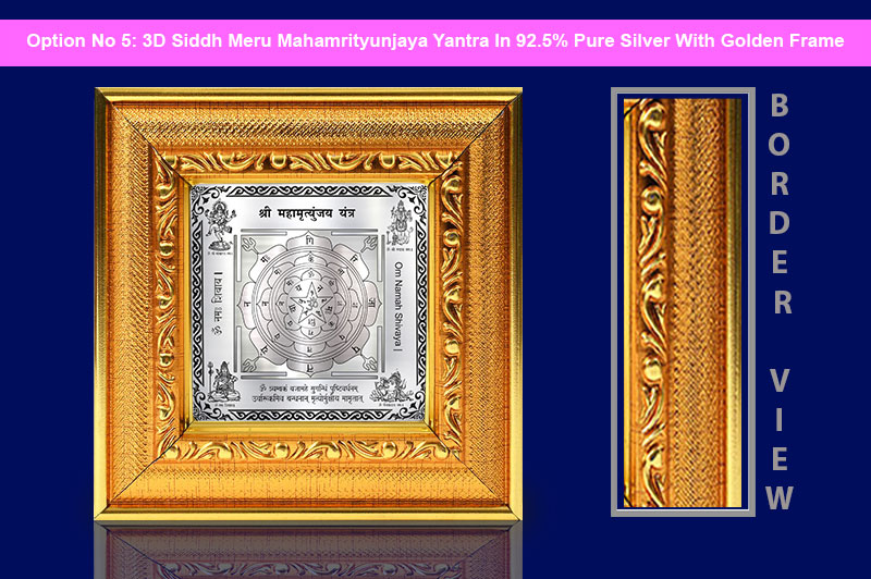 3D Siddh Meru Mahamrityunjaya Yantra In Silver Polish with Laser Printed Base Plate & Gods Images-YTSMMMY020-6