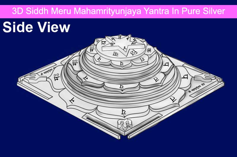3D Siddh Meru Mahamrityunjaya Yantra In Pure Silver with Laser Printed-YTSMMMY021-S-1