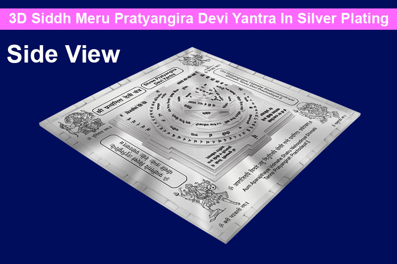 3D Siddh Meru Pratyangira Yantra in Silver Plating with Laser Printed Base Plate & Gods Images-YTSMPTD019-1