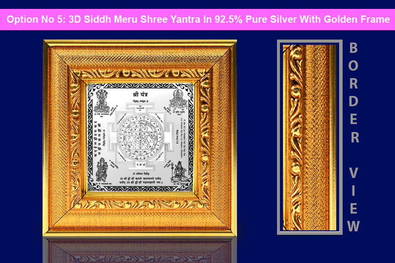 3D Siddh Meru Shree Yantra In Silver Polish with Laser Printed Base Plate & Gods Images-YTSMSHR020-6