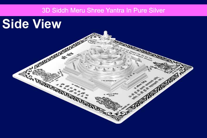 3D Siddh Meru Shree Yantra in Pure Silver with Laser Printed Base Plate & Gods Images-YTSMSHR020-S-1