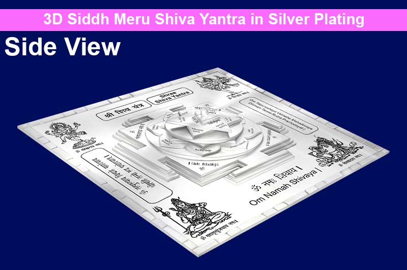 3D Siddh Meru Shiva Yantra in Silver Plating with Laser Printed Base Plate & Gods Images-YTSMSIV019-1