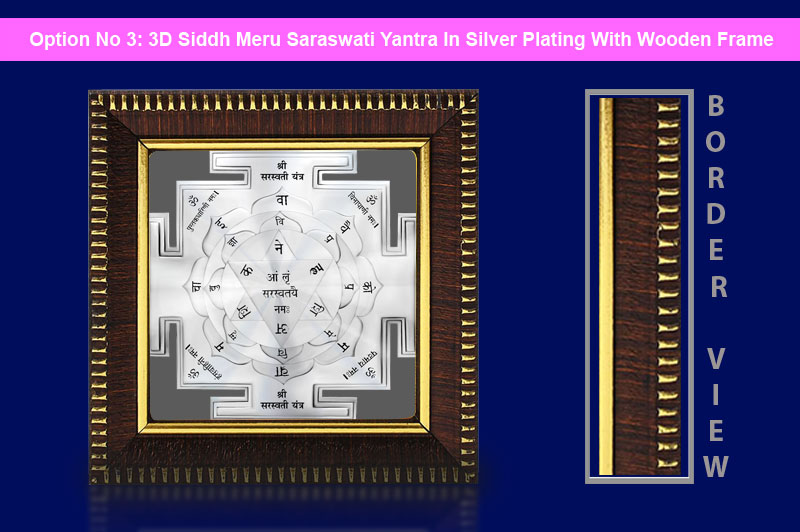 3D Siddh Meru Saraswati Yantra in Silver Plating With Laser Printed-YTSMSRW017-4