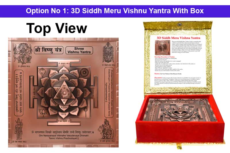 3D Siddh Meru Vishnu Yantra in Pure Copper Antic with Laser Printed Base Plate & Gods Images-YTSMVHU011-2