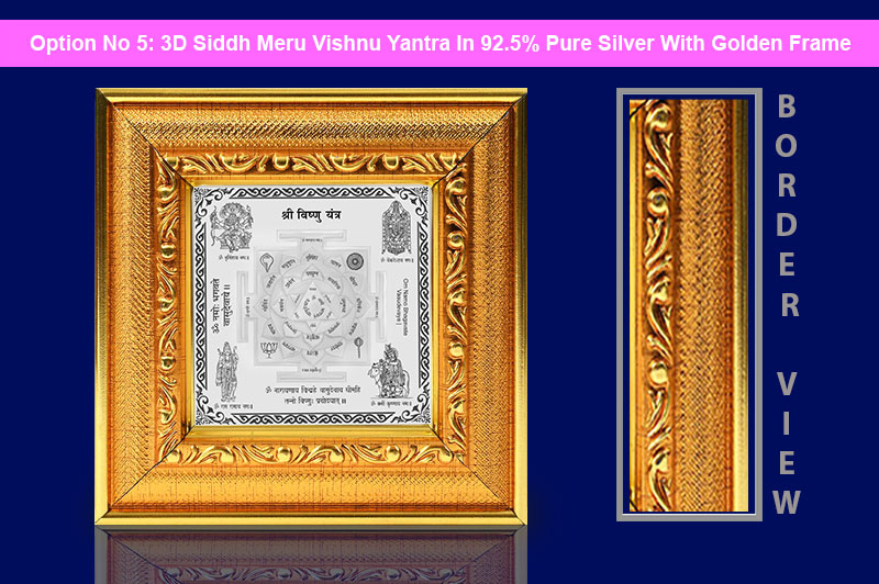 3D Siddh Meru Vishnu Yantra In Silver Polish with Laser Printed Base Plate & Gods Images-YTSMVHU020-6