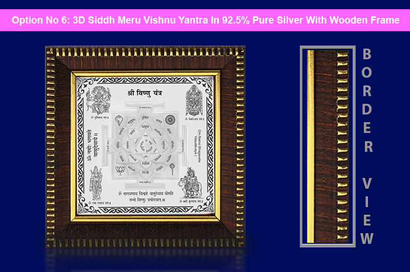3D Siddh Meru Vishnu Yantra In Silver Polish with Laser Printed Base Plate & Gods Images-YTSMVHU020-7