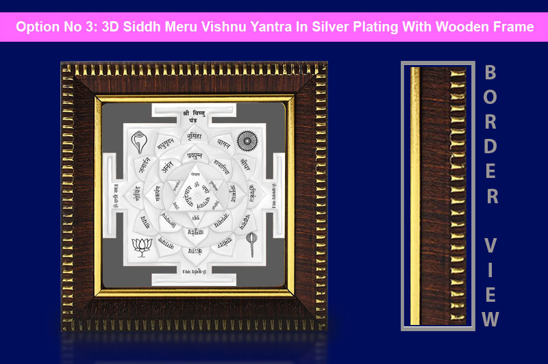 3D Siddh Meru Vishnu Yantra In Silver Plating with Laser Printed-YTSMVHU021-4