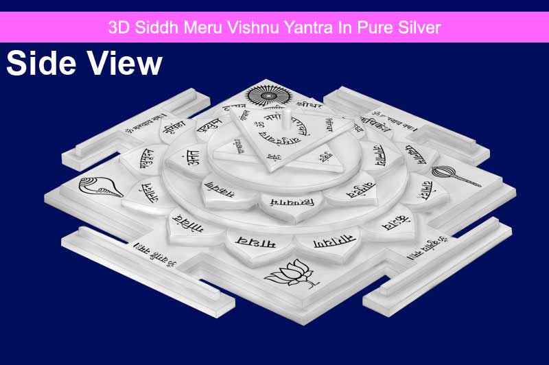 3D Siddh Meru Vishnu Yantra In Pure Silver with Laser Printed-YTSMVHU021-S-1